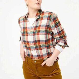 J. Crew Tartan Plaid Flannel Cotton Button Down Lumberjack in Ivory Multi XL